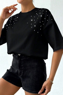 tricou cu bumbac si pietre stralucitoare