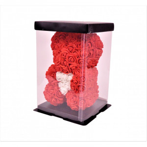 Ursulet Floral din Trandafiri de spuma cu inima, in cutie cu funda, 25 cm 2