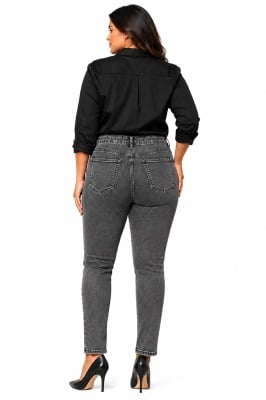 Blugi conici dama gri inchis cu efect prespalat