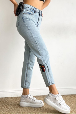Blugi dama mom fit, Loose, cu desen imprimat si talie inalta5