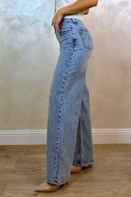 Blugi loose fit, evazati Aspen, cu textura elastica, Albastru deschis