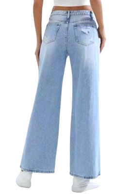 Blugi loose fit Denver, cu perforatii multiple si aspect prespalat, Albastru deschis detaliu spate