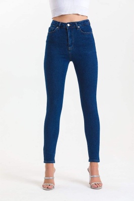 Blugi skinny tip colant, cu extra elastan si talie inalta bleumarin