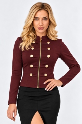 Bluza dama VELSIA, cambrata, cu fermoar frontal si nasturi aurii decorativi, Burgundy