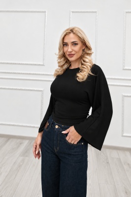 Bluza office OISO cambrata, cu maneci oversize, Negru