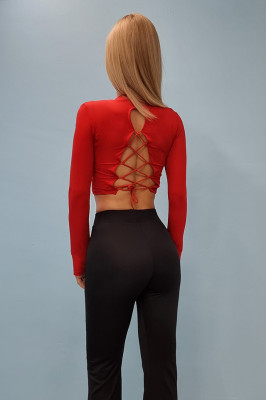 Bluza scurta Loret, cu model pe spate, Rosu-spate