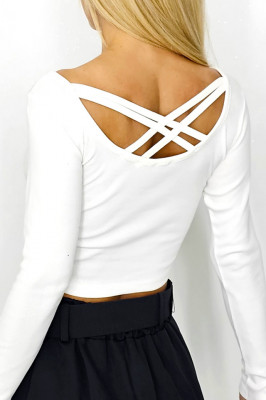 Bluza scurta Manon, cu guler lejer si detaliu decupat la spate, Alb, Marime S/M 2