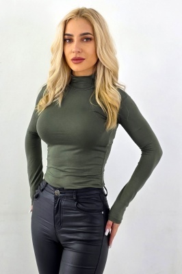 Bluza subtire de dama Lady Liza, cu guler pe gat, Verde Kaki