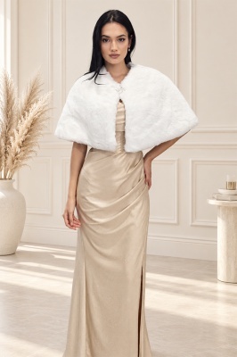 Bolero blana ecologica PAOLLA, cu prindere tip brosa, Alb, Marime OneSize