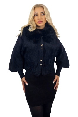 Bolero cu guler imblanit TONYA si inchidere capse, Negru, Marime S/M