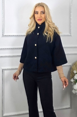 Bolero cu maneca trei sferturi, VORRA si butoni perla, Negru, Marime S/M