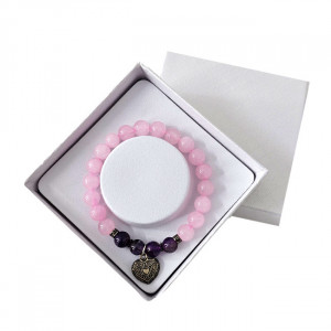 Brățară Amethyst Rose Quartz, din pietre semiprețioase si charm inima, in cutie cadou 3