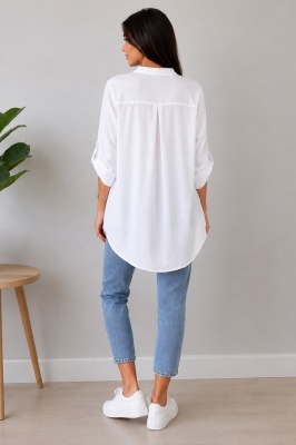 Camasa bumbac LARYSS, imprimeu collage si maneca reglabila, RED Cherry, Marime S/M/L detaliu spate