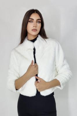 Capa din blana ecologica Graziana, cu maneca trei sferturi si accesoriu inclus, Alb, Marime blanita - universala S/M