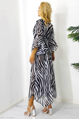 Cardigan lung de plaja Ofely, cu maneci evazate si snur, animal print 2