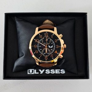 Ceas casual barbatesc Ulysses Epsilon, cu quartz si cadran din otel inoxidabil, in cutie eleganta, Maro 1
