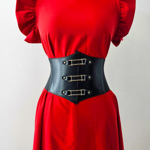 Centura corset Tao, din piele ecologica, elastica, cu capse si detalii metalice 