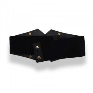 Centura corset Vog neagra, lata, din piele ecologica, elastica, cu catarame aurii4