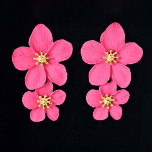 Cercei lungi Sublime Petunia, cu design floral, realistic, in cutie cadou, Roz1