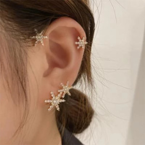 Cercel ear cuff pe toata urechea, Royal Flower auriu pentru urechea dreapta