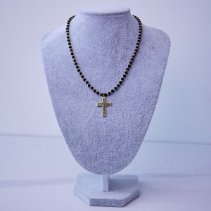 Colier unisex din inox, Desire, de tip rozariu, cu pandativ tip cruce, ambalat in cutie deosebita, Cristale mici 2