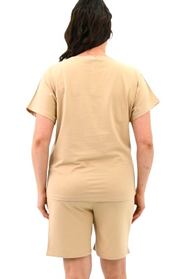 Compleu batal Melis, cu tricou imprimat si pantaloni scurti, Crem 4