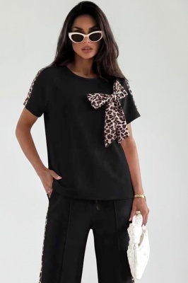 Trening negru cu funda si imprimeu leopard
