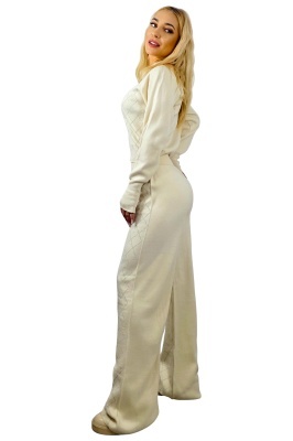 Compleu cu lana si paiete Rewe Mirage, pantaloni si jerseu, Crem, Marime universala detaliu