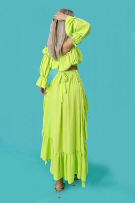 Compleu Edith, fusta si top scurt, Verde fosforescent2
