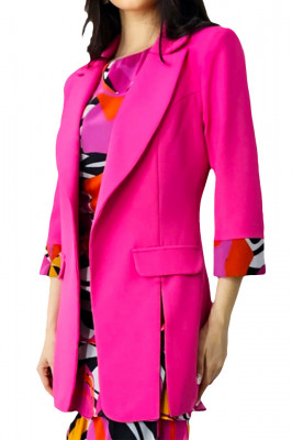 Compleu elegant Naryn, din doua piese, cu sacou cambrat si rochie din vascoza, Fucsia