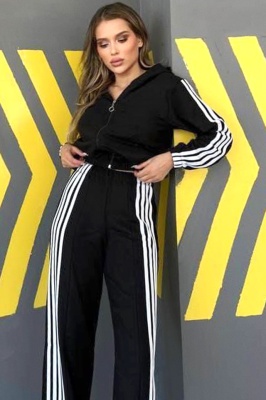 Compleu sport cu bumbac GHIZEL, jacheta si pantaloni evazati, Negru