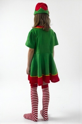rochie scurtă verde elf cu curea și căciulă roșie