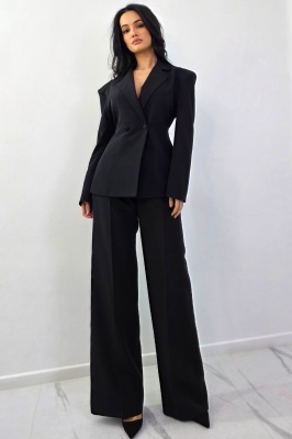 Costum dama KALEN, sacou cambrat cu funda si pantaloni drepti, Negru, Marime S/M
