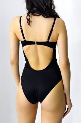 Costum de baie intreg Carol, Negru si Leopard spate