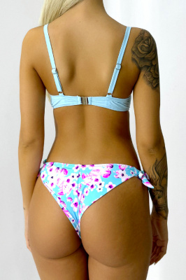 Costum de baie trei piese AiLis, slip brazilian, slip semidecupat si sutien cu push up, Turquoise/Fucsia 3