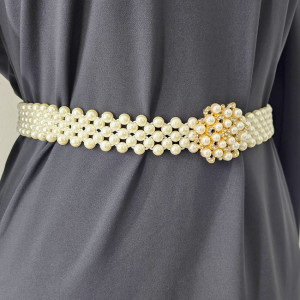 Curea elastica Pearly, catarama metalica decorativa si perle, Azalee 3