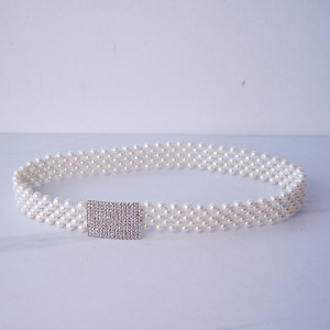 Curea elastica Pearly, catarama metalica decorativa si perle, Onix Alb