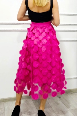 Fusta de ocazie Zefira, cu tull, aplicatii satinate si buline 3D, Fucsia, Marime universala fucsia