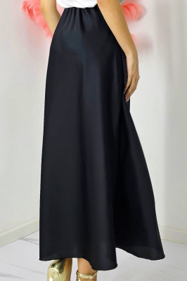 Fusta eleganta Penelope, cu textura satinata si croi lung, Negru, Marime S/M 2