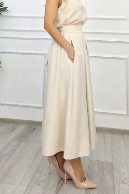 fusta crem dama eleganta premium cu funda la spate si croiala ampla