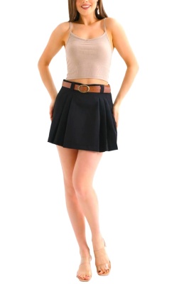 Fusta pantaloni Garby, cu pense simetrice si curea, Negru 5