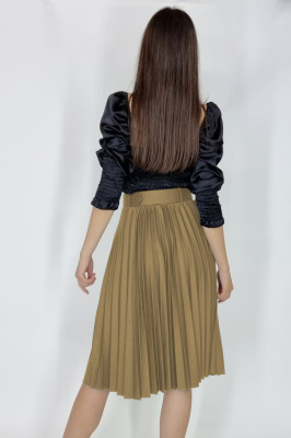 Fusta plisata eleganta Carmen, curea de aceeasi culoare inclusa, Bej, Marime universala S/M3