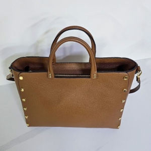 Geanta business, piele naturala, Prime Brief, cu detalii metalice aurii, Maro