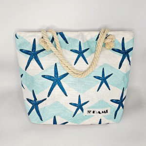 Geanta de plaja Genevie, cu imprimeu de vara si manere tip sfoara, Starfish, 46x363