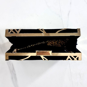 Poseta eleganta tip plic Melba, cu design abstract,  inchidere superioara si lant detasabil, Negru/Auriu2