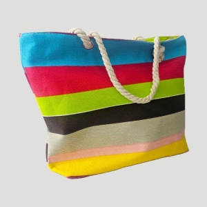 Geanta mare pentru plaja cu imprimeu de vara si manere tip sfoara, Wide stripes 1