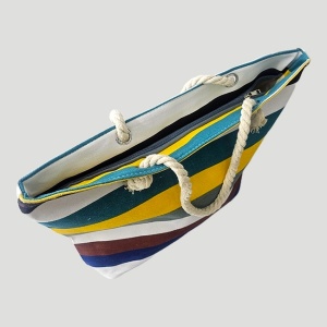 Geanta mare pentru plaja cu imprimeu de vara si manere tip sfoara, Narrow Stripes 1