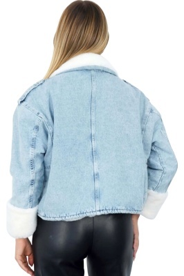 Jacheta imblanita de blugi Renelle, cu buzunare oversize, Albastru deschis detaliu spate