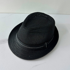 Palarie de plaja Khay, din paie, panglica neagra, calota inalta si bor asimetric, Negru