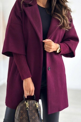 Palton oversize Katiuska, maneca panou suprapus, tricot si revere, Mov, Marime S/M/L